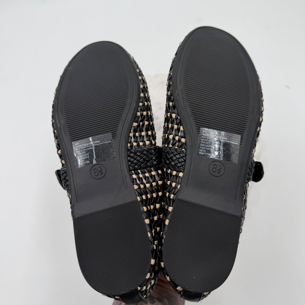 Universal Thread Womens Woven Mary Jane Flats Black Tan Braided Strap Size 8.5 - Picture 9 of 9